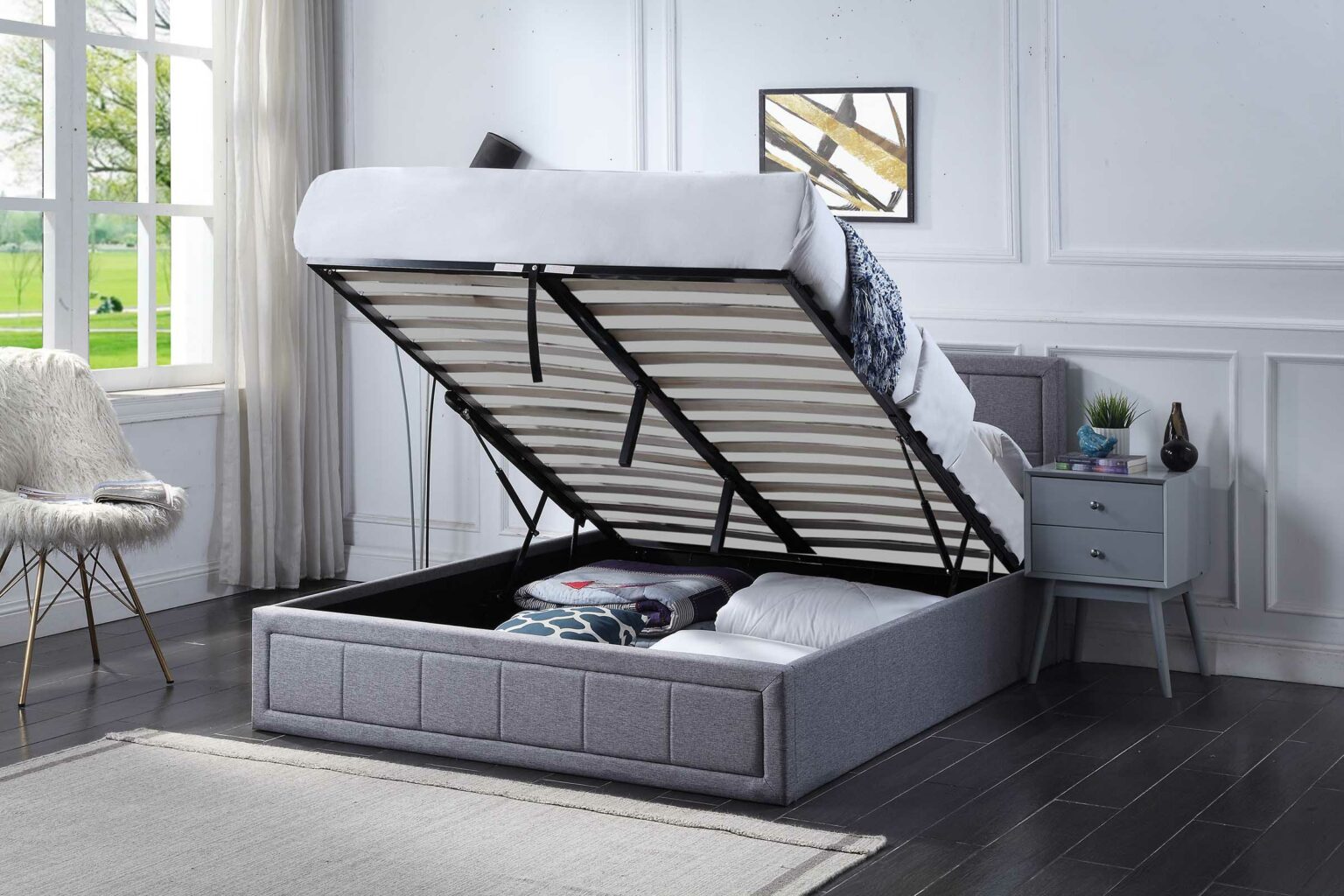 black ottoman storage bed with mattress