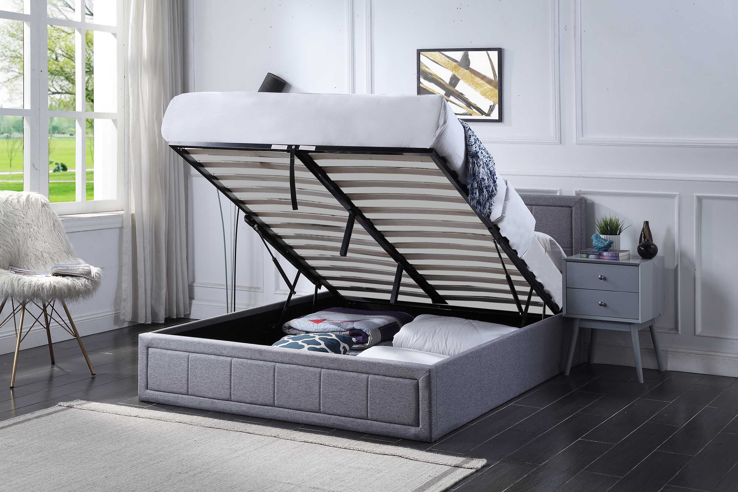 Lift Up Storage Ottoman Bed Frame, King Size Bed Frame Lift Up Storage