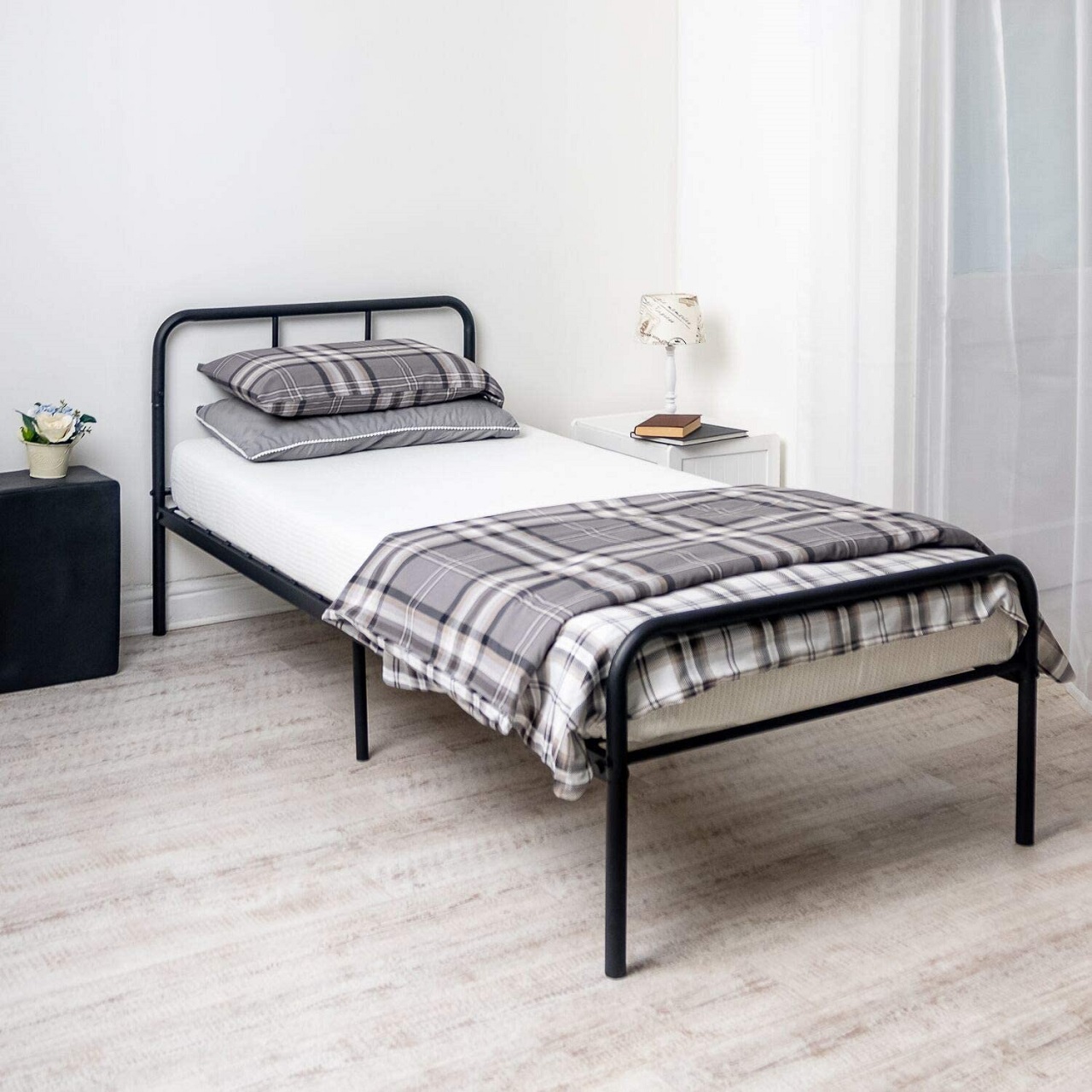 Black Single Metal Curved Bed Frame | BedSale.com