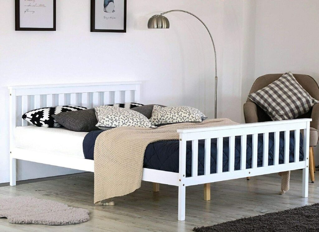 Double Bed Frame in White Solid Wood | BedSale.com