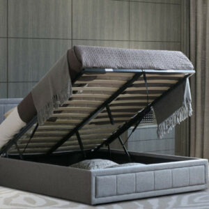 A king size grey ottoman bed's underbed compartment storage