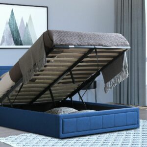 Navy Bailey King Size Lift Up Storage Ottoman Bed Frame in the room