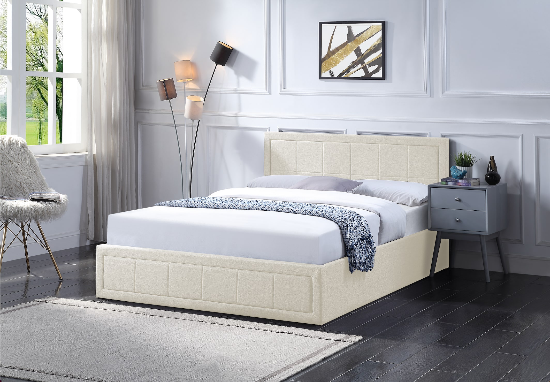 Bailey Small Double Lift Up Storage Ottoman Natural Bed Frame | BedSale.com