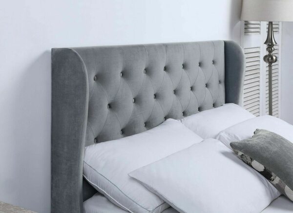 Grey Velvet Headboard with Pillows
