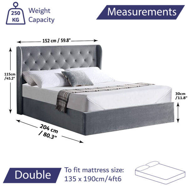 velvet bed double measurements