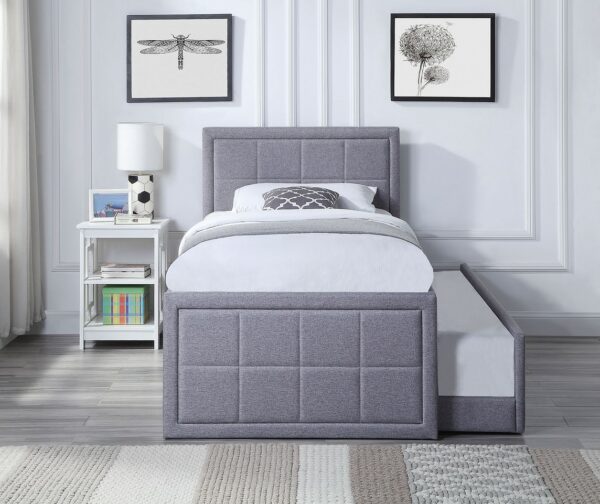 Single Grey Trundle Bed Frame with Mattress and