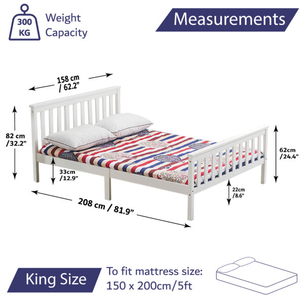 King Size Bed Frame In White Solid Wood, Dimensions Of A King Size Bed Frame