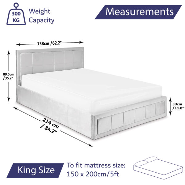 Bed King Size Velvet Ottoman Bed