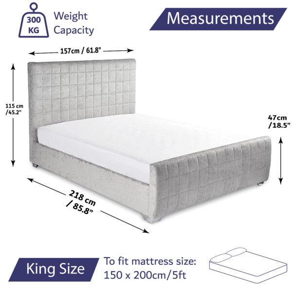 Grey Fabric King Size Bed With Large, Queen Size Headboard Dimensions In Mm