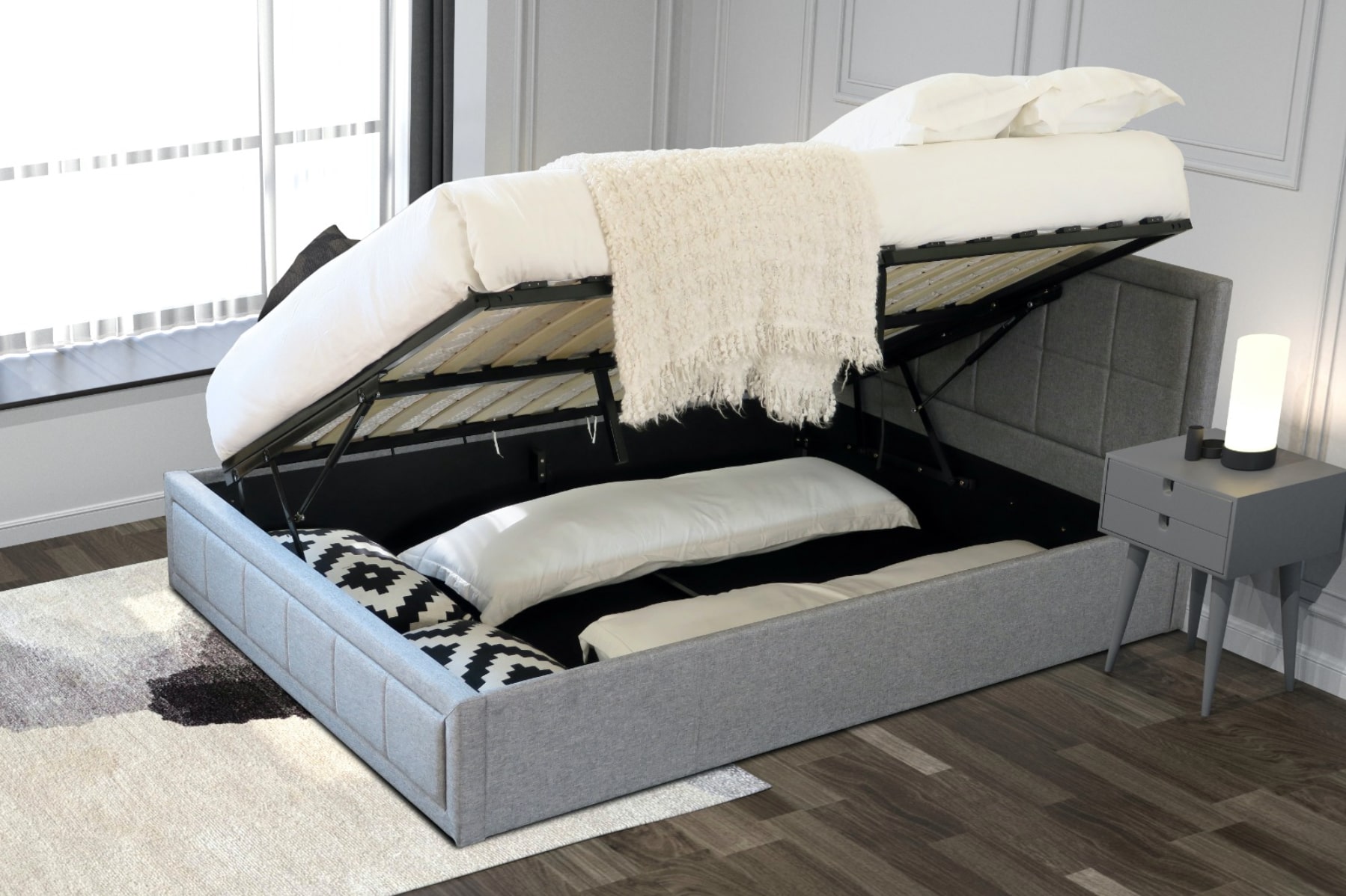 double bed frame and mattress with storage