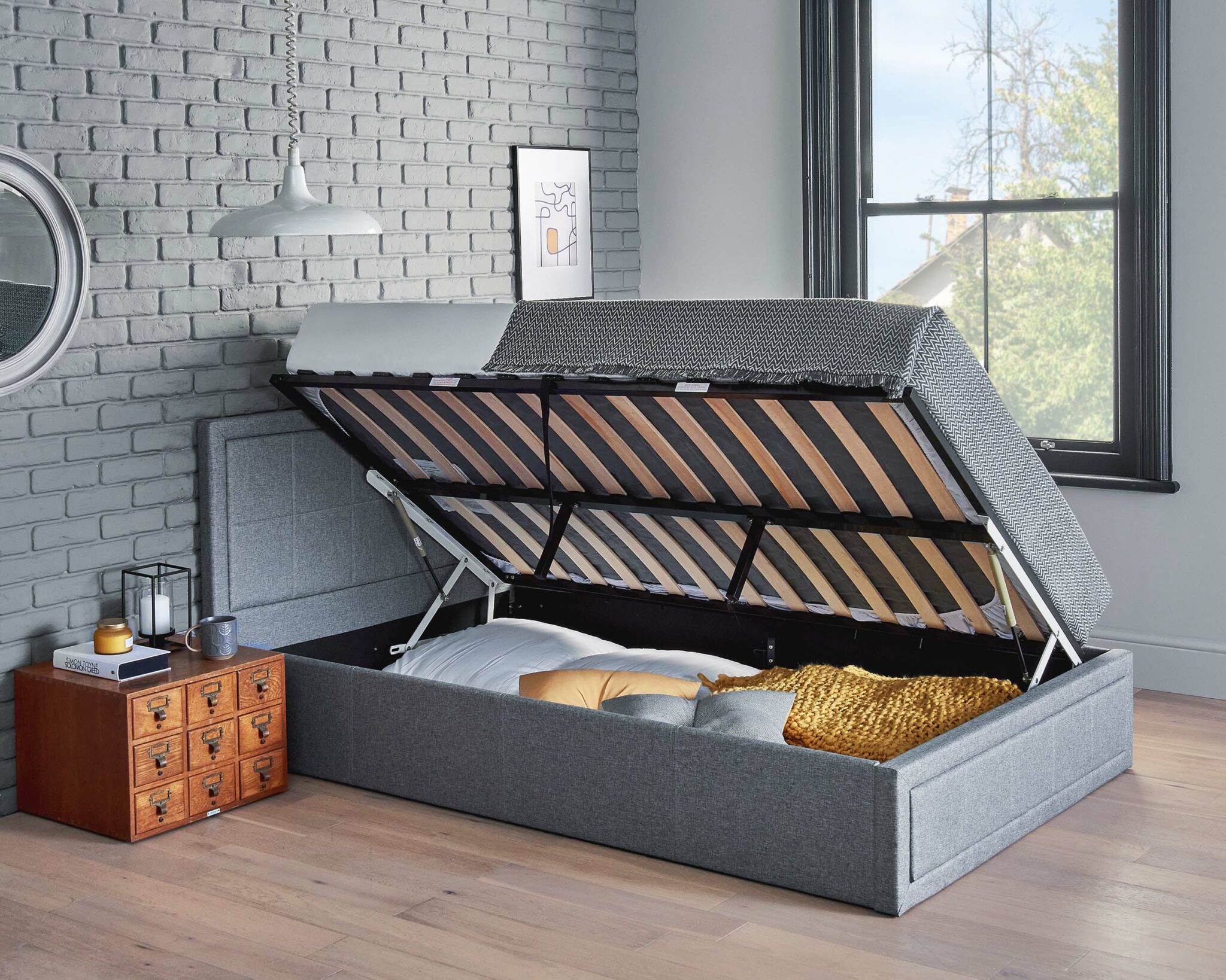 Bailey Single Side Lift Storage Ottoman Bed Frame Available With