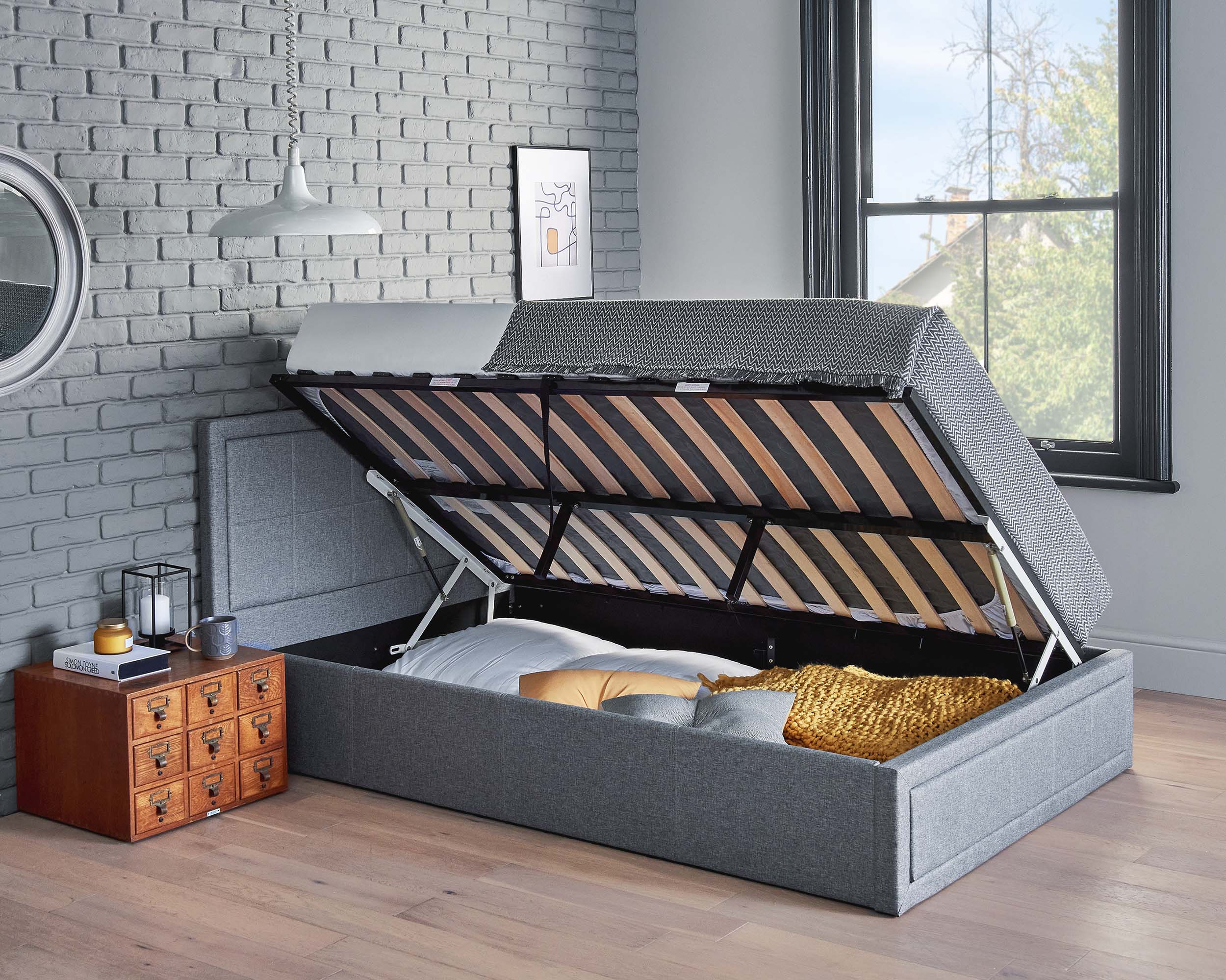 Bailey King Size Side Lift Storage Ottoman Bed Frame Available With