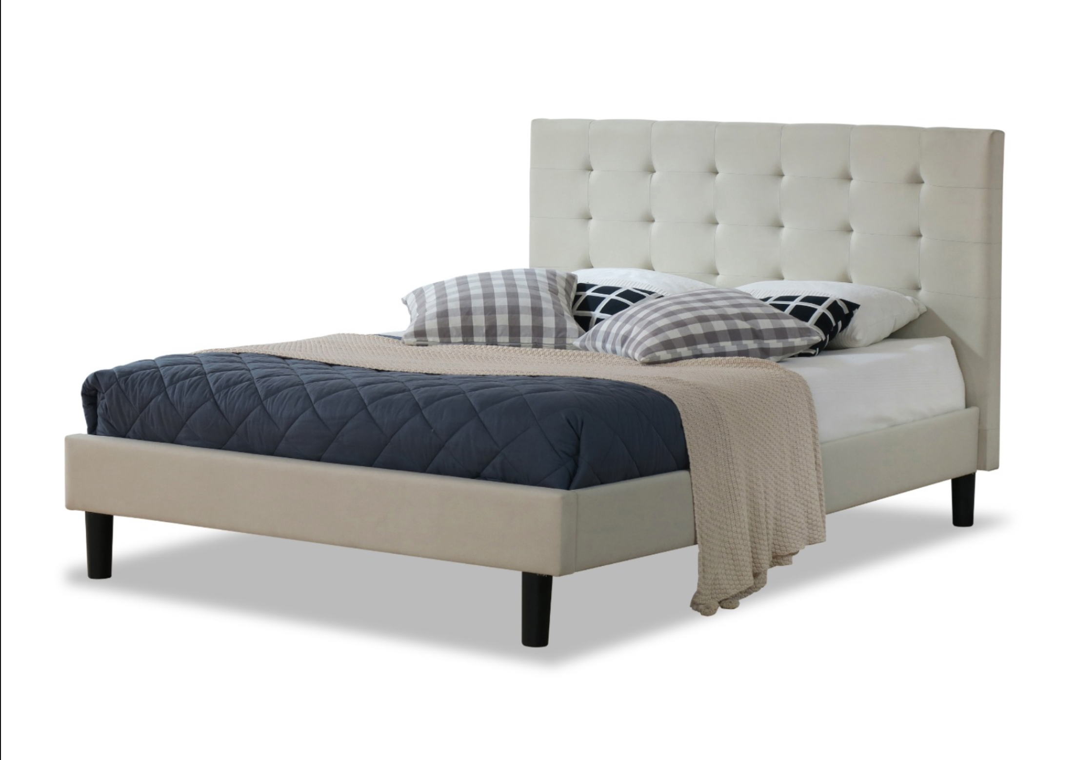 cream double bed with mattress