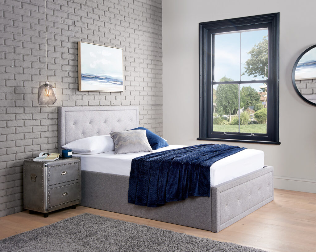 Small Double Upholstered Grey Crystal Ottoman Storage Bed Available