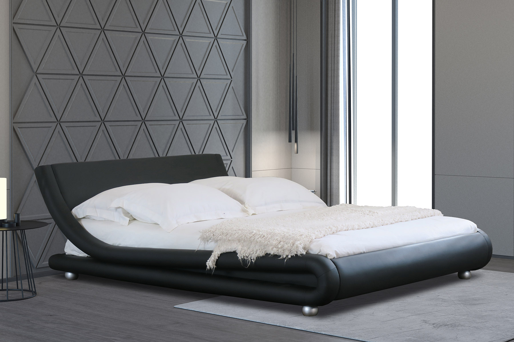 Luxury Black Modern Leather Padded King, Modern Leather King Size Bed
